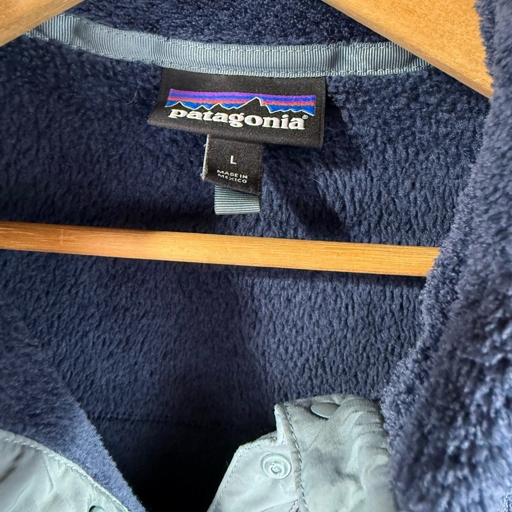 Patagonia women’s Navy & sage green Re-Tool Snap-T pullover Fleece jacket Size L - Picture 5 of 9